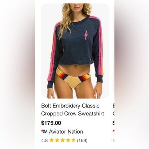 Aviator Nation Bolt Embroidery Cropped Crew Sweatshirt